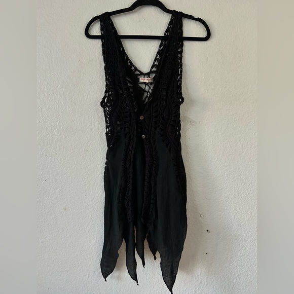 Purple Snow Black Crochet Button Vest Lightweight Large Whimsigoth Witchy - Picture 1 of 13